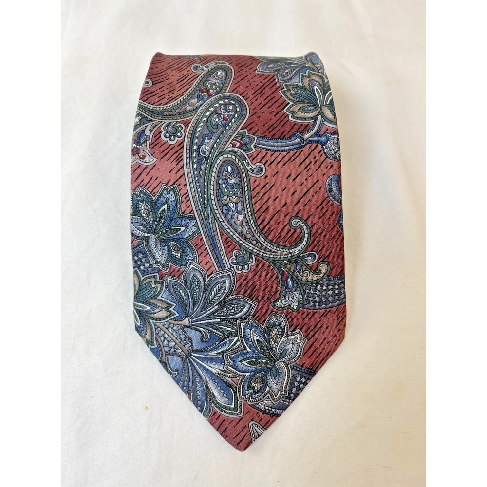 Vintage Henry Grethel Tie‎ Paisley Red Blue 100% Silk Necktie Bold Retro 90s
